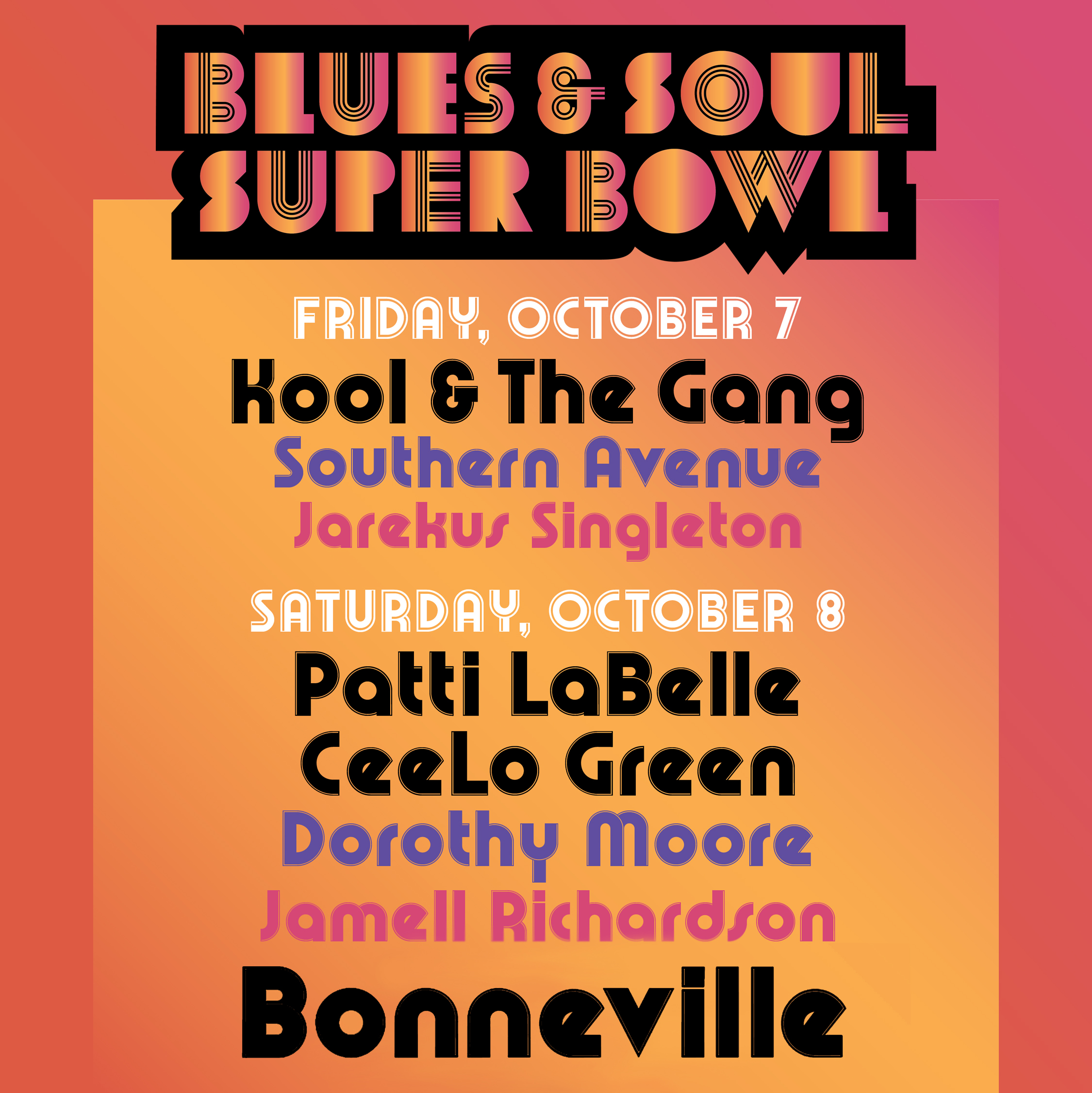 TOUR: Blues & Soul Super Bowl – Bonneville, CeeLo, Kool & The Gang, Patti Labelle Oct. 8